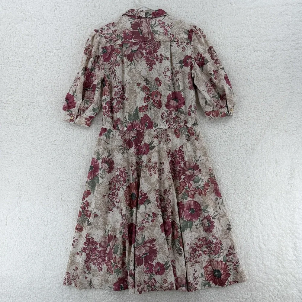 Vintage California Looks Dress Womens 6P Floral Midi Shirtwaist‎ Made USA 80s